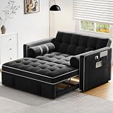Pipishell 3-in-1Convertible Sofa Bed,Velvet Pull Out Couch, Loveseat Sleeper Sofa Couches for Living Room with USB Ports, Side Pockets,Adjustable Backrest,Futon Couch,Sectional Sofa Bed,Black