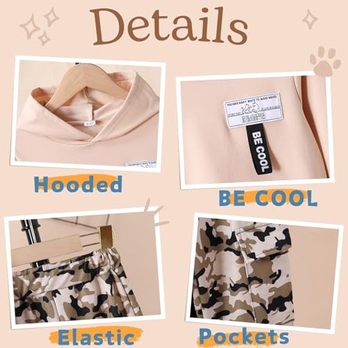 Image of Boys 2 Piece Outfits Long Sleeve Hooded Sweatshirt Top Camouflage Sweatpants Fall Winter Clothing Set 5-10T