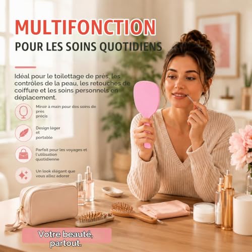 PMELCXD Miroirs à Main de Maquillage avec Poignée Miroir de Maquillage de Voyage Miroir Cosmétique de Poche Miroir de Vanité Portable pour Camping, Maison, 7 Pouces de Long, 6 Couleurs – vue 5