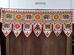 TAURPIUS Cotton Traditional Embroidery Designer Toran Bandarwal for Door with Hanging (3.5 Foot) (HATHIGOTI Big)