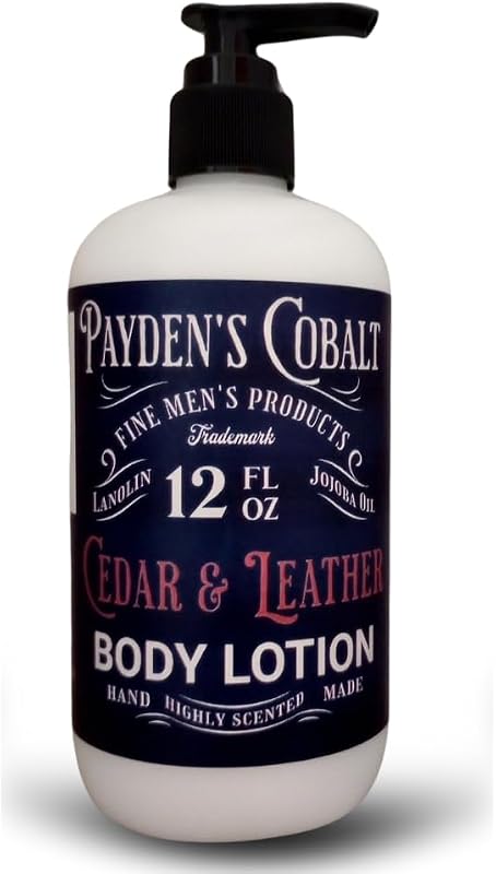 Payden's Cobalt Cedar & Leather para hombres Loción corporal de lujo perfumada con lanolina y aceite de jojoba, 12 oz