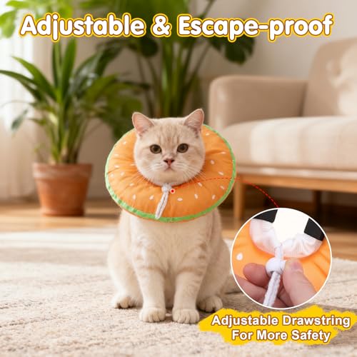 Image of BEAUTYZOO Cat Cone Collars Soft, Cat Recovery E Collars After Surgery to Stop Licking, Adjustable Elizabeth Circle Collar Cute Pet Donut Pillow for Cats Kitten Small Dogs, Hamburger S