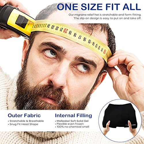 Buensueno 360° Gel Ice Headache Relief Hat For Migraine, Cold & Hot Therapy Reusable Head Pack Wrap Cap Relief Device, Form Fitting Eye Mask For Tension, Puffy Eyes, Sinus, Stress Relief #TOP4