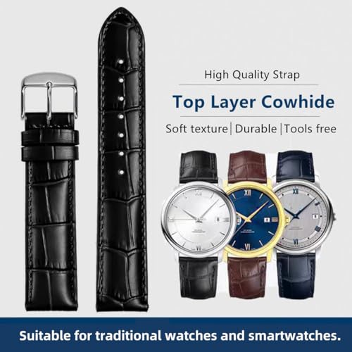 Image of Watch Bands Genuine Leather Embossed Alligator Grain Calfskin Replacement Strap for Women Men Bracelet Choose Color Width 16mm 17mm 18mm 19mm 20mm 21mm 22mm 22mm 24mm