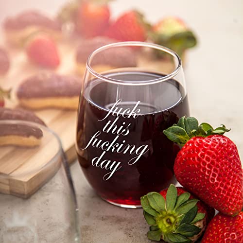 Fuck This Fucking Day Funny Stemless Wine Glass 15oz- Birthday or Christmas Gift For Office Coworkers Mom Dad - Sarcastic Gag Presents For Him Her Women Mother Best Friend - Thumbnail 5