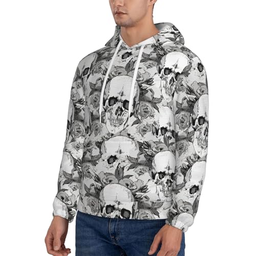 Sweat à capuche tendance imprimé squelette avec doublure chaude - 3