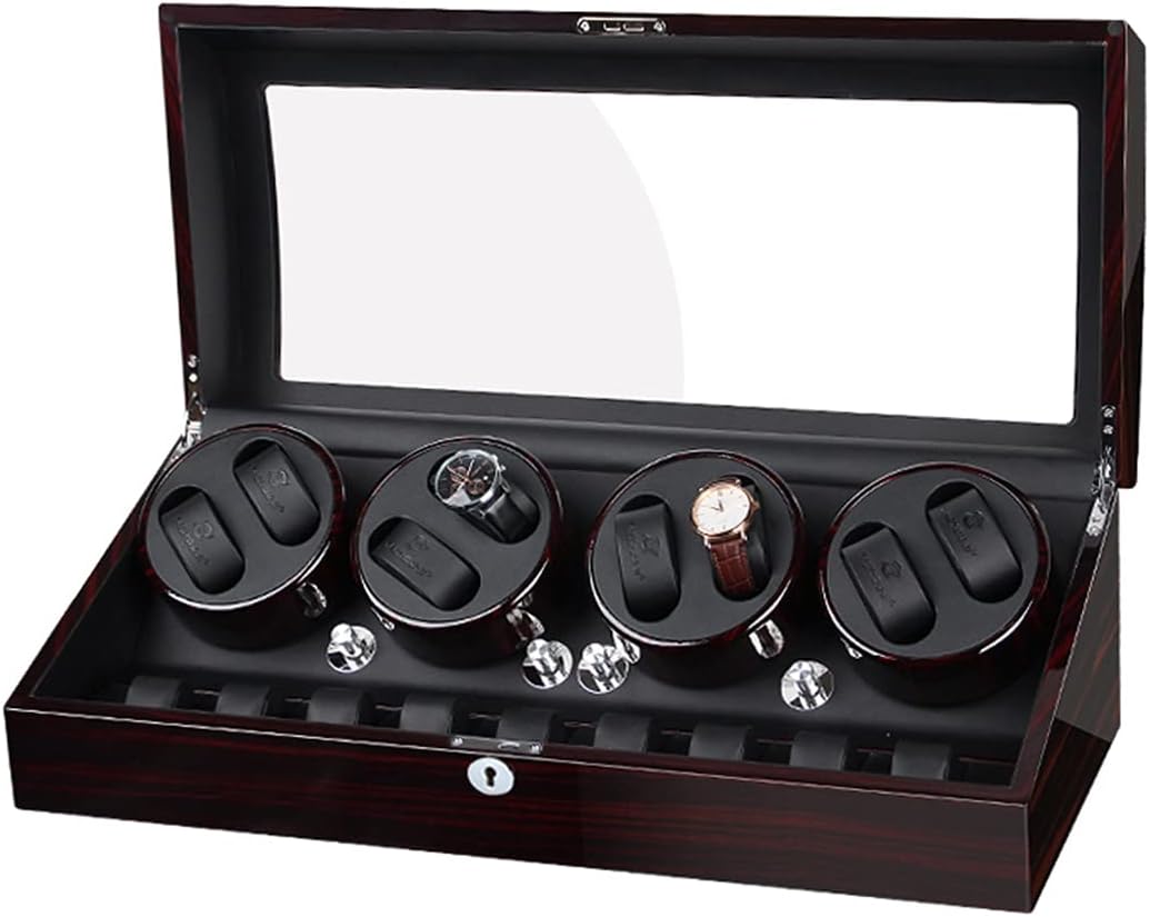 Automatic Watch Winder Display Case Box with Quiet Motor Soft Flexible Watch Pillows Piano Paint Exterior Large Capacity Storage Case (F 8+9)