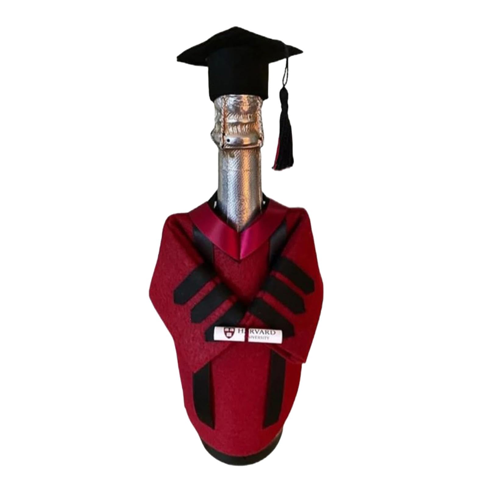 Mixweer Set Di 6 Copribottiglie Per Laurea Con Tema Toga E Cappello, In Feltro, Con Nappe, Decorazioni Per Bottiglie Di Vino E Champagne, Nero