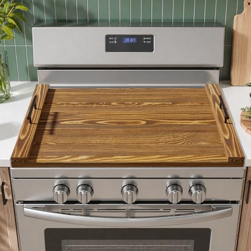 SISAYWEY Wooden Stove Top Cover: Noodle Board Stove Cover for Electric and Gas Stove Farmhouse Kitchen Counter Organizer Charcuterie Board and Serving Tray with Handles 30 x 22 x 0.6