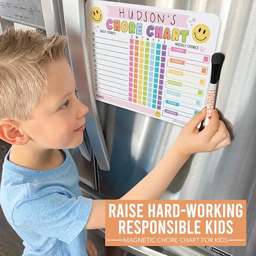 Image of Magnetic Chore Chart for Kids Dry Erase Reward Chart for Home and Classroom | Smiley Pink Reusable Behavior Charts for Kids at Home and School, Weekly Magnet Responsibility Tracker for Teens and Adults