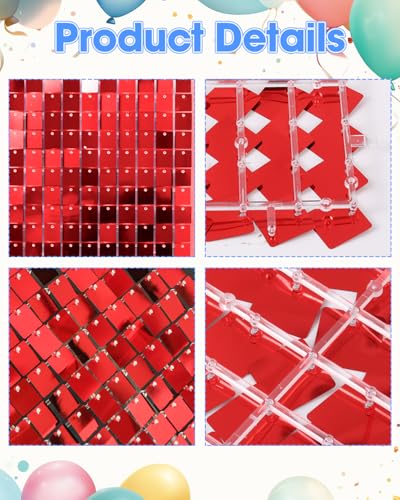 Image of Red Shimmer Wall Backdrop, 24 Panels, 6x4 Ft Photo Backdrop | wedding backdrop birthday backdrop party decoration photo booth backdrop bridal shower baby shower event decoration