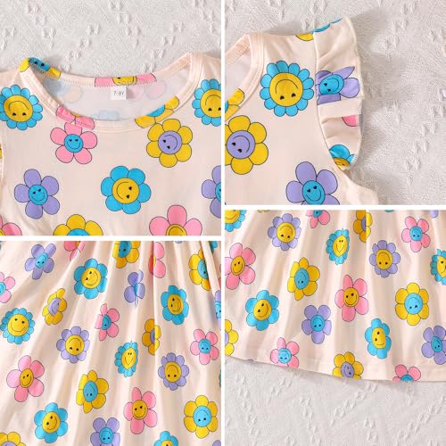 Image of Toddler Little Girls Casual Dresses Short Sleeve Crew Neck Graphic Cartoon Dress for 2-8 Years