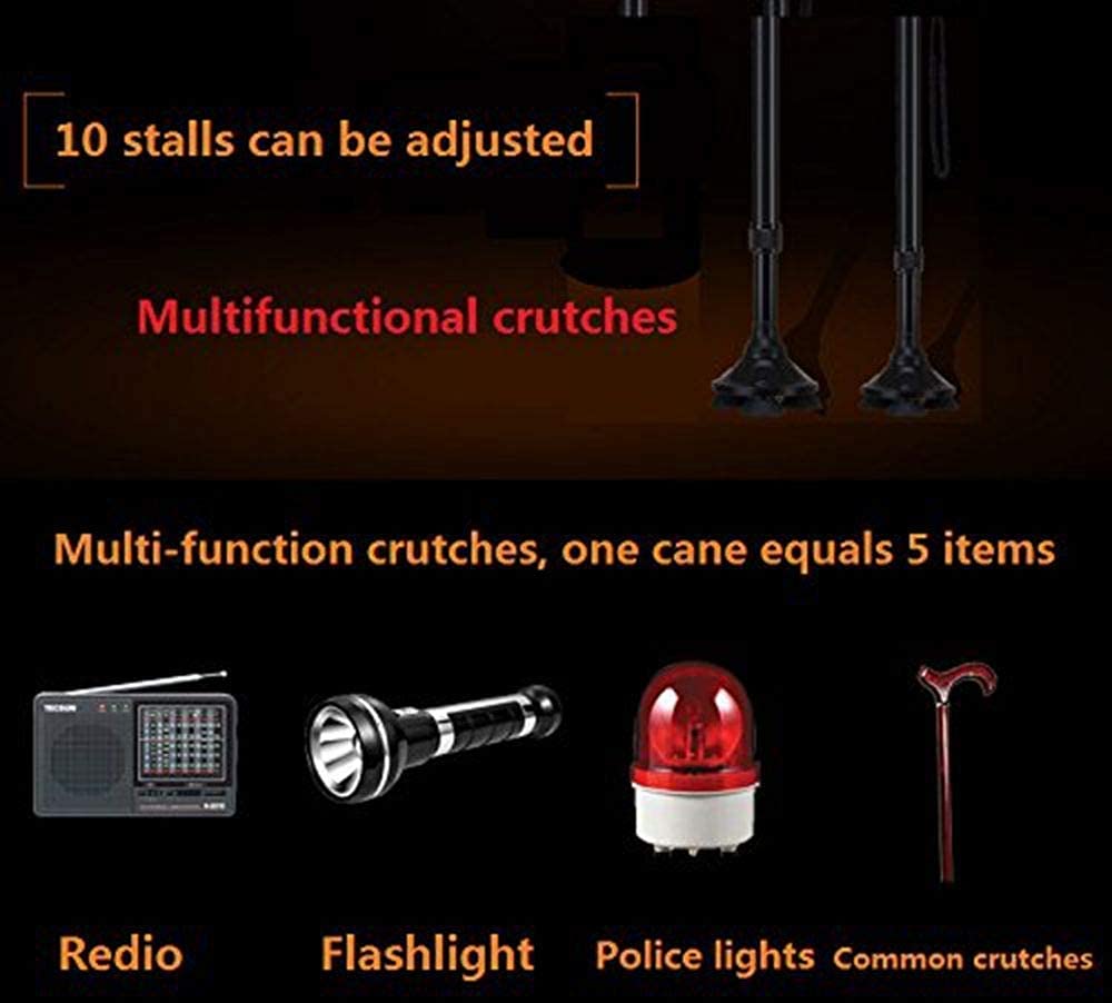 Inteligentne starsze kule Laska wielofunkcyjna Antypoślizgowa teleskopowa laska z oświetleniem LED Aluminiowe inteligentne radio Kule Czarny Interesting