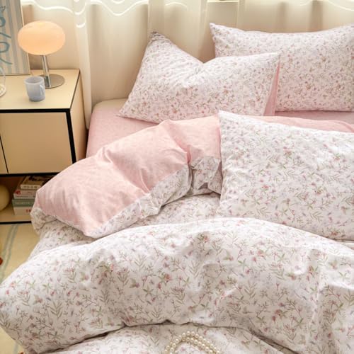 AShanlan Bettwäsche 200x200 Baumwolle Weiß Rosa Blumen Bettwäsche-sets – Ansicht 5