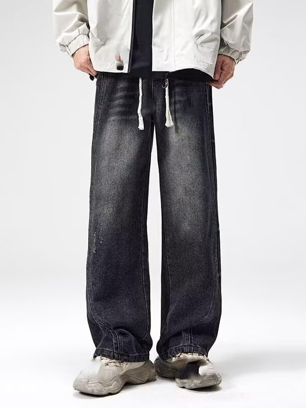 Men's American Straight-Leg Spring and Autumn Retro Loose Wide-Leg Jeans2