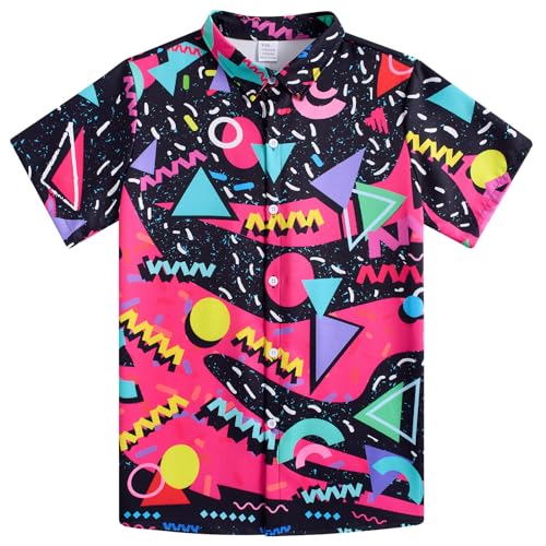 Image of uideazone Boys Hawaiian Shirts Novelty Printed Funky Short Sleeve Button Down Shirt Kids Aloha Luau Shirt 7-14T