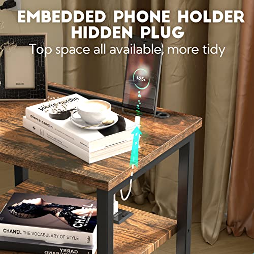 Amhancible Nightstands Set Of 2, End Side Table With Charging Station And Phone Holder, Slim Couch Table With Usb Ports & Outlets, Small Bedside Table With Storage Shelf For Bedroom, Living Room #TOP4