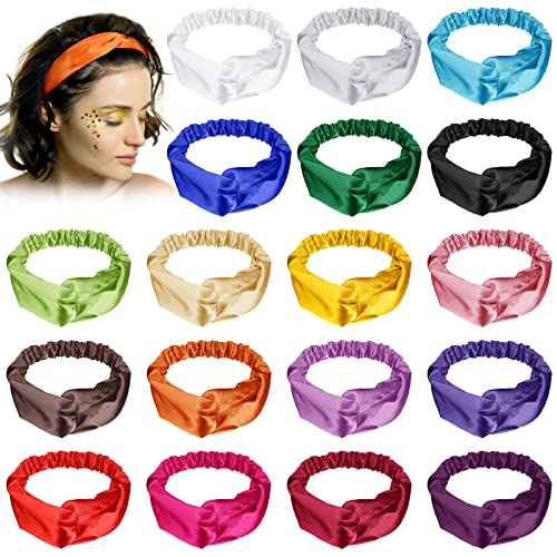 18 Pieces Silk Headband For Women Satin Headband Women's Criss Cross Adjustable Silk Knotted Hair Band Elastic Twisted Head Wrap Girls Headband Hair Accessories For Sleeping Washing Face #TOP4