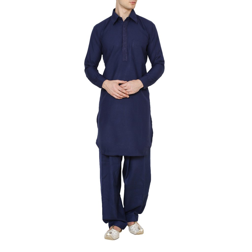 Traje Pathani Kurta Royal azul marino para celebraciones y eventos 5