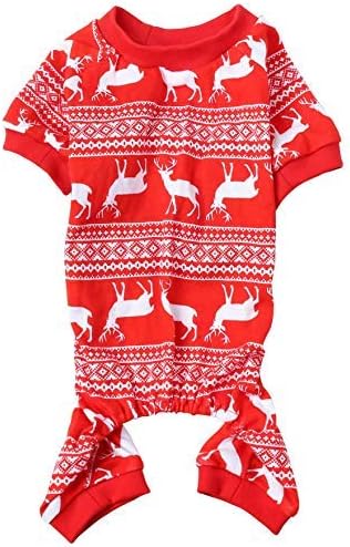 Reindeer Pet Clothes Christmas Dog Pajamas Shirts Jumpshit,Back Length 12" Small Red