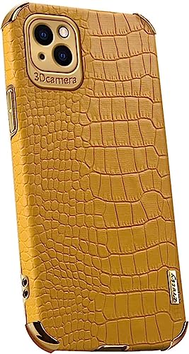 Étui en cuir de crocodile jaune antichoc compatible avec iPhone 14 et 14 Plus