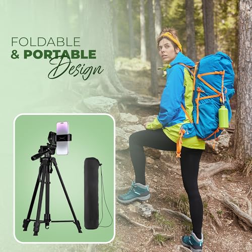 Image of Digitek (DTR 490 LW) Foldable Tripod Stand with Smartphone Holder, Pan Head & Quick Release Plate, 4.92ft Max Height, 4kg Load, Rubberised Legs, 3-Section Adjustable for DSLR & Smartphones