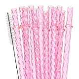 Dakoufish 12 Inch Reusable Clear Plastic Swirl Drinking Straws for 30 oz & 40 oz Jars/Tumblers,Set of 12 Pcs Replacement Crystal Pink Straws with Cleaning Brush (12inch,Pink)