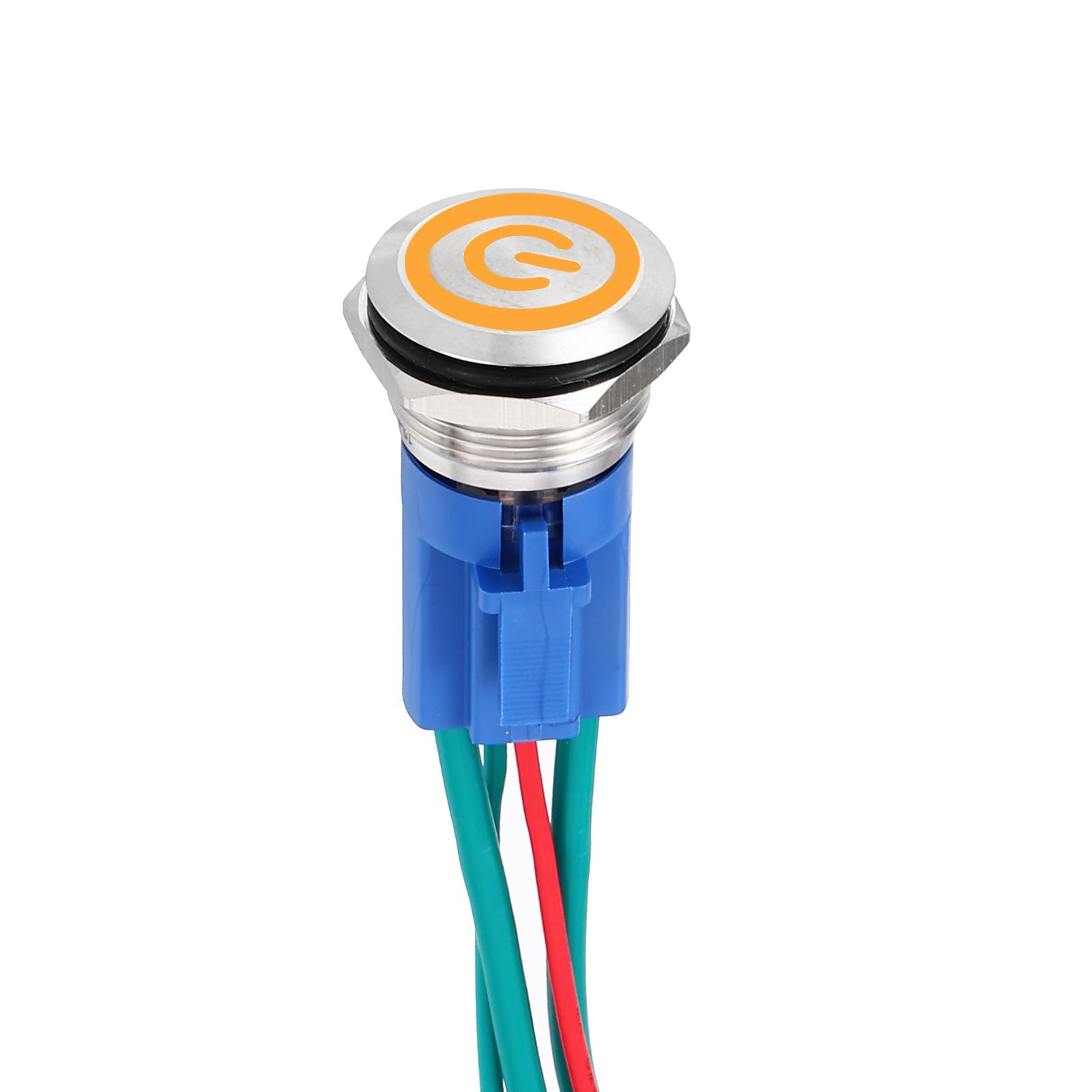 DMiotech 1 Pcs 19mm / 3/4" Stainless Steel Momentary Push Button Switch 1NO 15A 12-24V Silver Button Yellow Button Lamp with Socket Plug with Wire for Car Boat Systems Custom Setups
