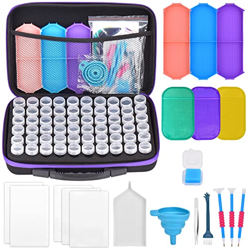 Queta 60 Compartments Diamond Painting Storage Box 5D Diamond Embroidery Sorting Box with Portable Eva Box Storage with Funnel Plate Funnel