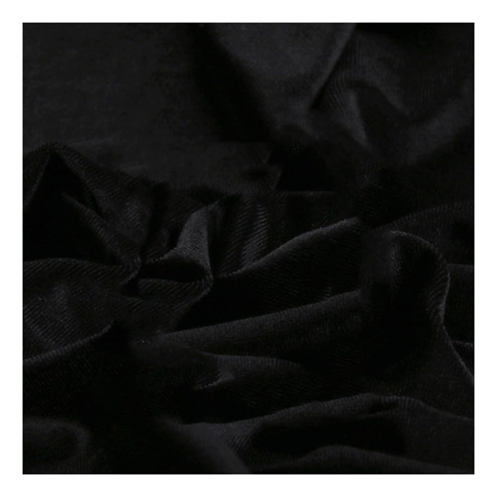Tissu en velours au mètre - 2 m de long - Noir - 160 cm de large - À coudre - Tissu velours extensible brillant et élégant - Tissu d'ameublement - Tissu de décoration pour rideau, arrière-plan,