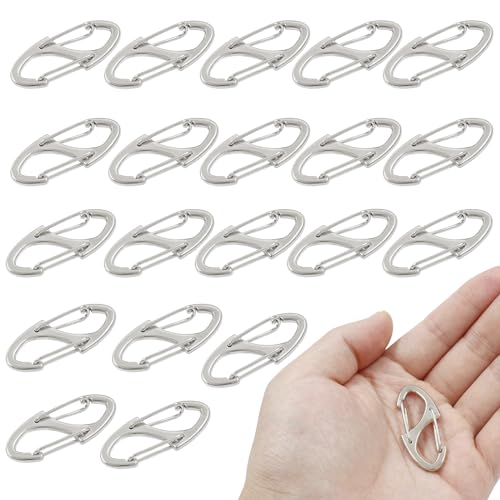 Coufce 20 Pcs Silver S Spring Snap Hook, 1.6 Inch Small Carabiner Clip