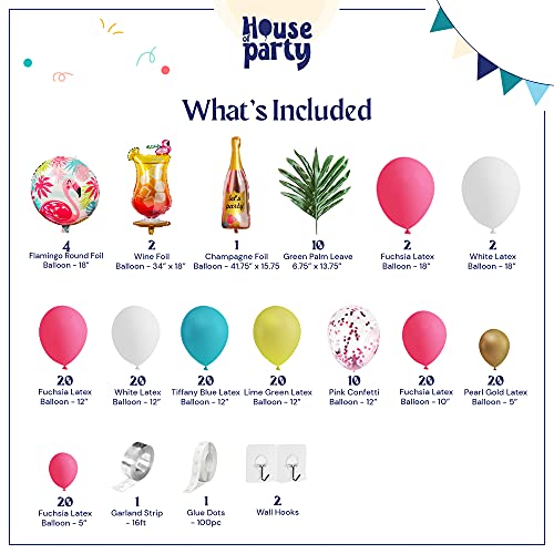 House Of Party Tropical Balloon Garland Kit - 175 Pcs Luau Balloons Garland Kit With Pink And Green Balloons Arch For Birthday, Luau, Flamingo, Hawaiian Balloons Party Decorations #TOP2