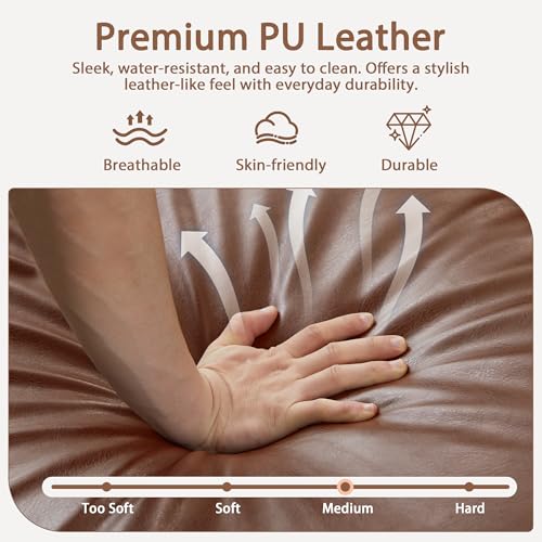 Image of LEVNARY 108 inch L-Shaped Chesterfield Sectional Couch with Movable Ottoman, 4-Seat Couch with Rolled Arms, Upholstered PU Leather, Mid-Century Tufted Corner Sofa for Living Room Bedroom Office (Brown)