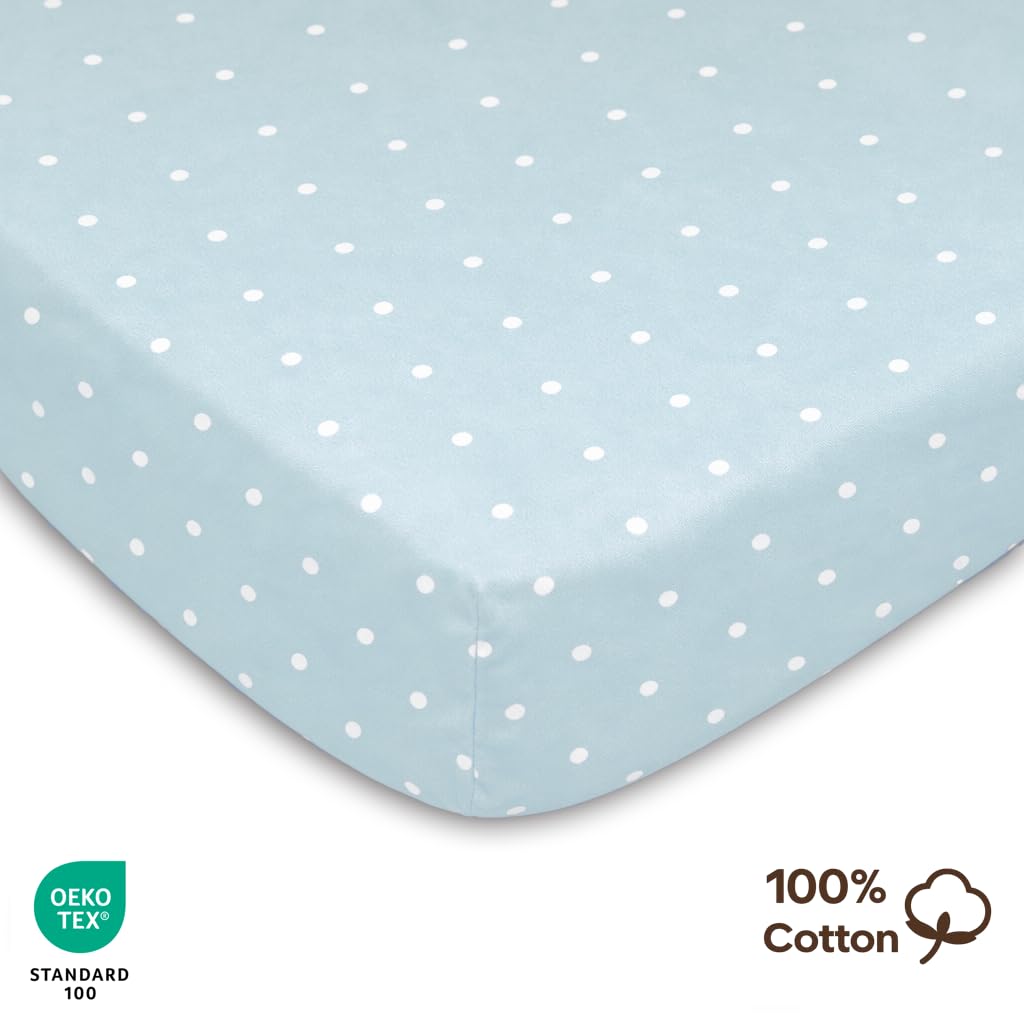 Lenzuolo con angoli, 50 x 89 cm (X2), 100% cotone, Oeko-Tex – 2 lenzuola compatibili con Babybay, morbido e traspirante (animali blu, 50 x 89 cm)