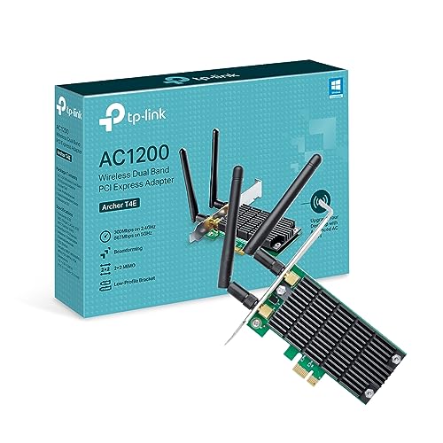 TP-Link Archer T4E AC1200Mbps Dual-Band Wireless WiFi Adapter for PC with Two Antennas, PCIe WiFi Card for Desktop, Low-Profile Bracket Included, Supports Windows 11/10/8.1/8/XP (32/64 bit)