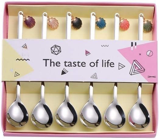 Silverware Flatware Set, 6/24/36/48/60/72pcs 304 Stainless Steel Coffee Spoon Creative Shell Dessert Spoon Gift Box Set Home Cake Fruit Spoon(Silver,24 Pieces)