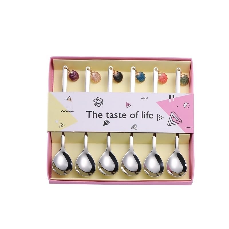 ONUIFIKE Silverware Set, 6/24/36/48/60/72pcs 304 Stainless Steel Coffee Spoon Creative Shell Dessert Spoon Gift Box Set Home Cake Fruit Spoon, Home Cutlery Flatware Set(Silver,72 Pieces)