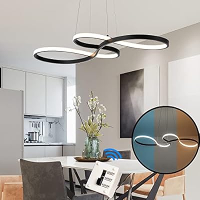 SUNMOO Modern LED Chandelier Dining Room Pendant Light Dimmable Creative Chandelier Dimmer Color 3000-6000K Adjustable Hanging Lamp for Bedroom Living Room Kitchen 50W (Black)