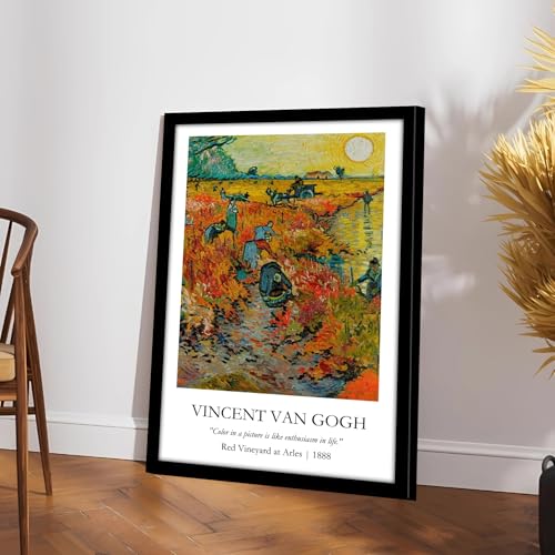 Image of Waltractive Vincent Van Gogh Paintings Framed Poster with Beautiful Quotes - Available in 33x22 and 48x33 CM - Classic Art Poster with sleek Black Frame - Elegant Home and Office Decor (Red Vineyard at Arles, 9x13 Inch, Framed)