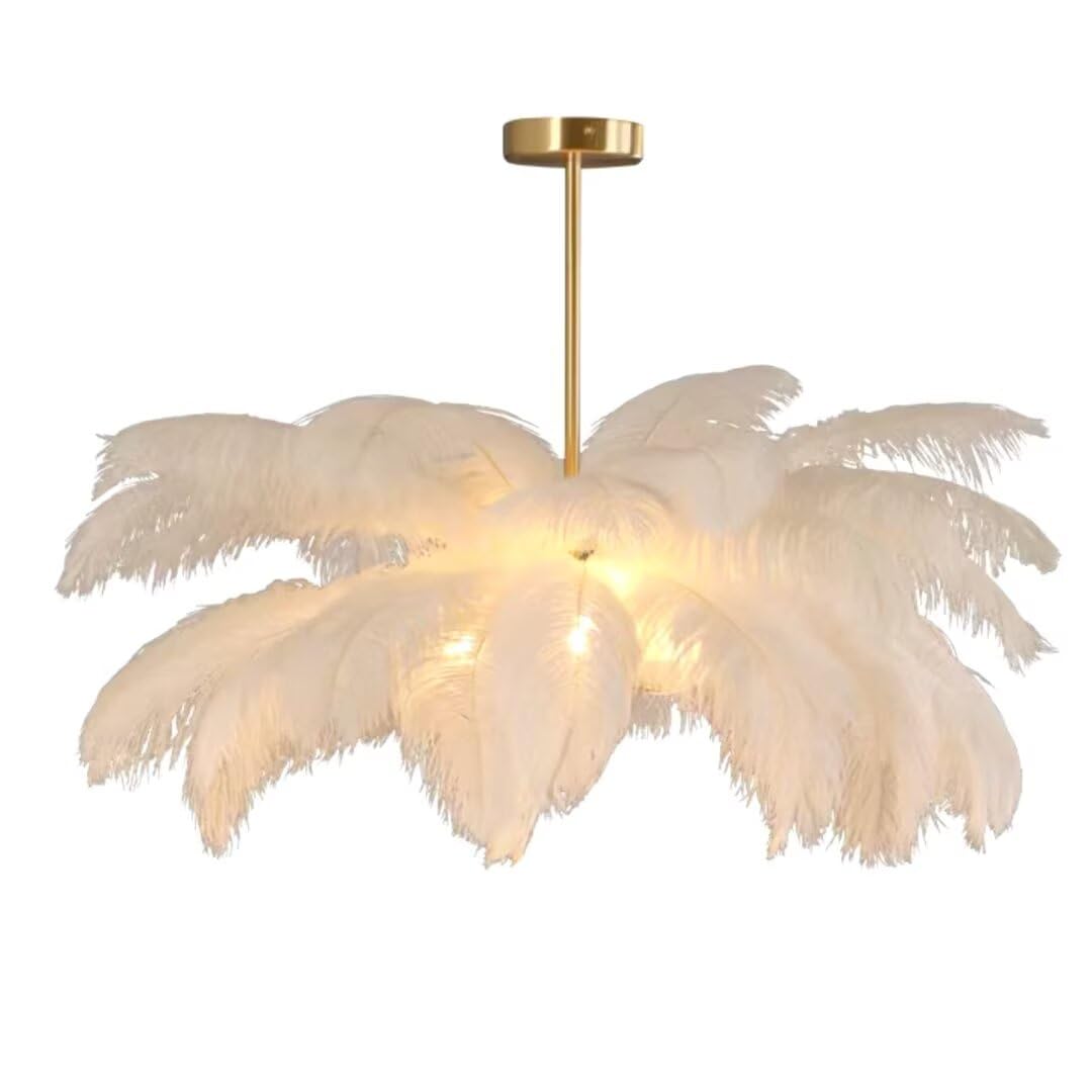 GUANSHAN White Ostrich Feather Pendent Light Romantic and Beautiful Chandelier Feather Lampshade Ceiling Lighting Fixture for Bedroom, Living Room
