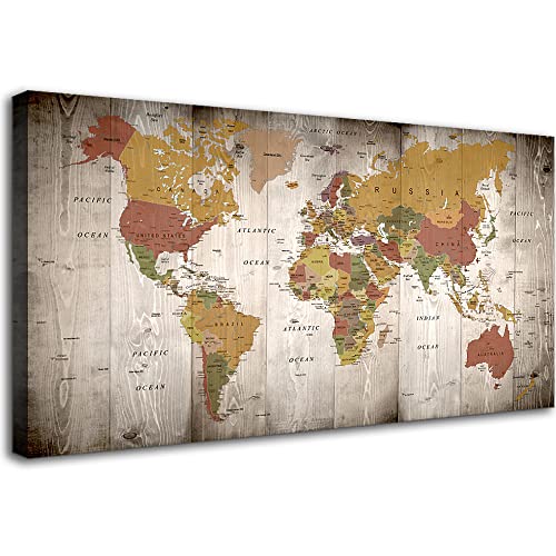 World Map Wall Art for Office Nautical Wall Decor Vintage World Map Poster Modern Framed Canvas Print Art - Map of The World Wall Art for Living Room Bedroom Home Decor New Year Gift 40' x 20'
