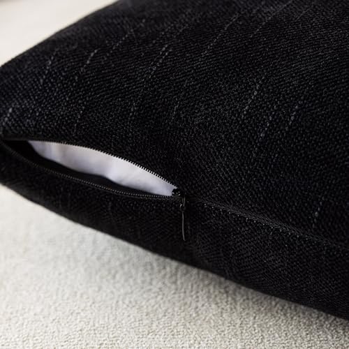 Image of Foindtower Pack of 2 Soft Textured Throw Decorative Pillow Covers Square Accent Solid Cushion Cover Cozy Farmhouse Pillow Case with Zipper for Couch Sofa Bedroom Living Room 18x18 Inch, Black