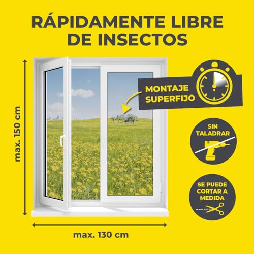 Miniatura 4 de EASYmaxx Mosquitera para ventanas con Magic Click | Cortada a medida para todas las ventanas de hasta 150 x 130 cm | Fácil instalación con 12 imanes - sin taladrar ni atornillar [2 Piezas]