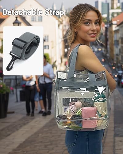 Clear Bag for Stadium Events 12x6x12, Clear Beach tote Bag with Zipper for Sports, Concerts, Work2