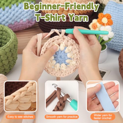 Image of Katech 800g T Shirt Yarn for Crocheting, Ribbon Yarn for Beginners-Coffee