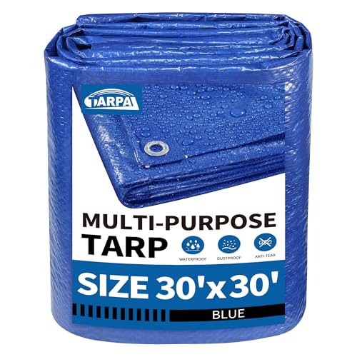 TARPAL 30x30 Feet Blue Tarp Waterproof 5mil Extra Large tarp Multipurpose Protective Cover All Purpose Poly Tarps for Firewood Camping Tent Outdoor Furniture
