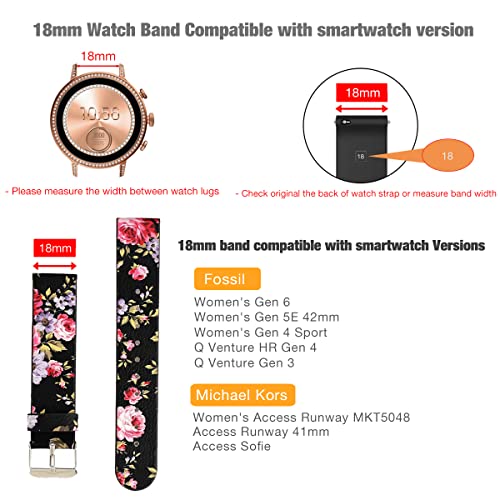 Abanen Watch Bands For Fossil Women's Gen 6 / Women's Gen 5E, Floral Genuine Leather Quick Release Women Wristband Strap For Fossil Women's Gen 4 Sport (Black) #TOP2