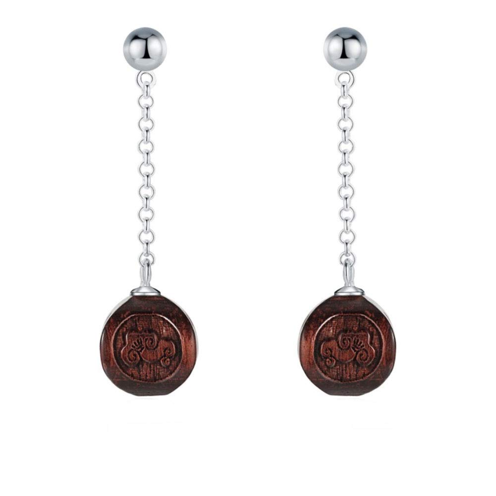 Pendientes largos de plata de ley 925 hechos a mano con ébano retro para mujer 8
