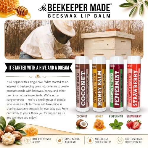 Image of Lip Balm, Honey /Peppermint /Coconut /Strawberry, 4 Pack