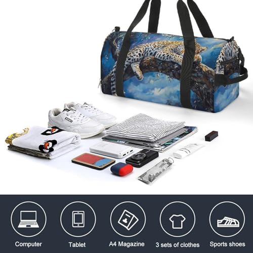 Leopard Sleeping On Tree Branch Gym Sport Bag Travel Duffel Bags Tote with Shoe Compartment Water Resistant Pouch Unisex4